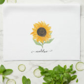 Linge De Cuisine Rustic Sunflower Personalized Name Script (Plié)