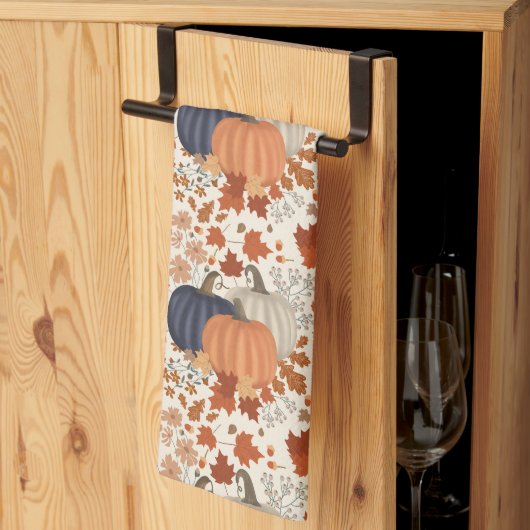 Linge De Cuisine Rustique Automne Citrouille Feuille Fleur sauvage (Pliage en tiers)