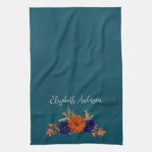 Linge De Cuisine Rustique Automne Orange Navy Bleu Floral (Vertical)