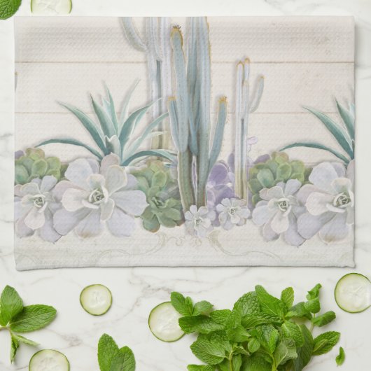 Linge De Cuisine Rustique Bois Desert Cactus Succulent West Kitchen (Plié)