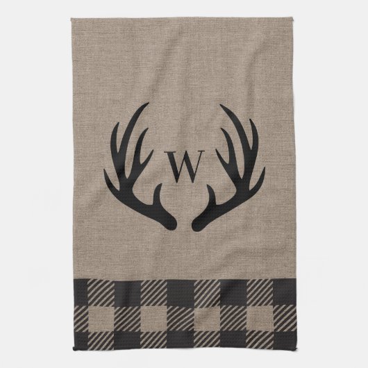 Linge De Cuisine Rustique Cabine Lodge Antlers Monogrammed Serviett (Vertical)