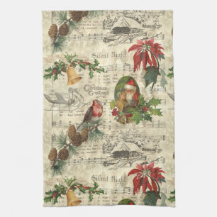Linge De Cuisine Rustique Vintage Noël Musique Florale Ephémère