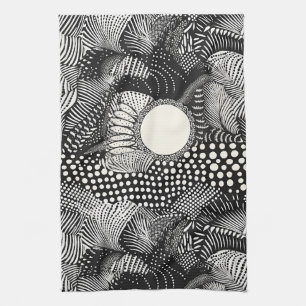 Linge De Cuisine Rythme en noir et blanc – Abstrait monochrome