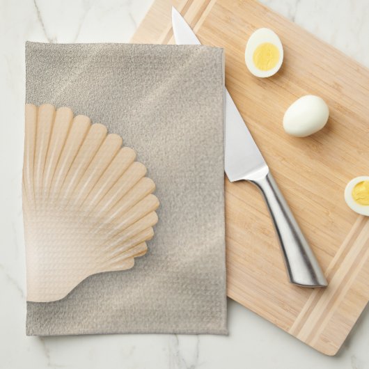 Linge De Cuisine Sable De Plage Côtier Et Coquillage De Tan (Quart Plié)