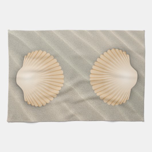 Linge De Cuisine Sable De Plage Côtier Et Coquillage De Tan (Horizontal)
