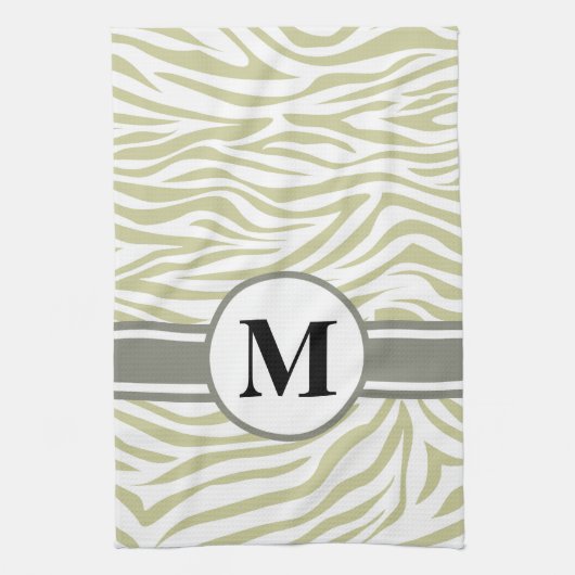 Linge De Cuisine Safari vert Zebra avec monogramme (Vertical)