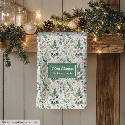 Linge De Cuisine Sage and Gold Kitchen Towel Christmas Floral Gift