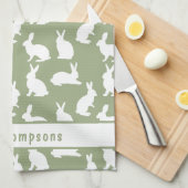 Linge De Cuisine Sage Green And White Bunny Pattern And Name Easter (Quart Plié)