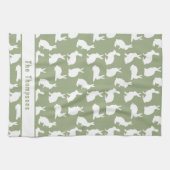 Linge De Cuisine Sage Green And White Bunny Pattern And Name Easter (Horizontal)