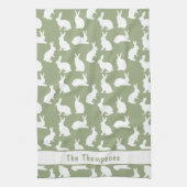 Linge De Cuisine Sage Green And White Bunny Pattern And Name Easter (Vertical)