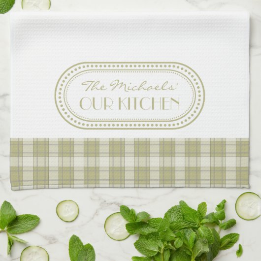 Linge De Cuisine Sage Green Country Plaid Pattern monogram (Plié)