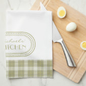 Linge De Cuisine Sage Green Country Plaid Pattern monogram (Quart Plié)