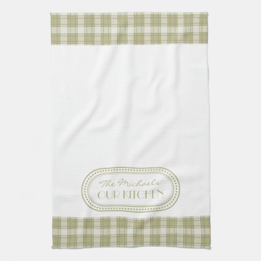 Linge De Cuisine Sage Green Country Plaid Pattern monogram (Vertical)