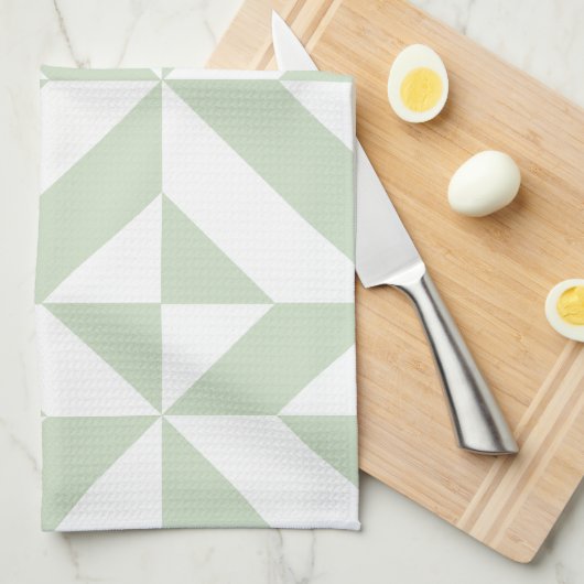 Linge De Cuisine Sage Green Geometric Deco Cube Pattern (Quart Plié)