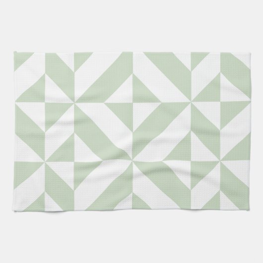 Linge De Cuisine Sage Green Geometric Deco Cube Pattern (Horizontal)