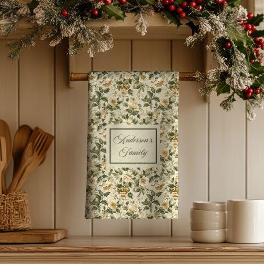 Linge De Cuisine Sage Green Gold Print Personalized Luxury Towel 