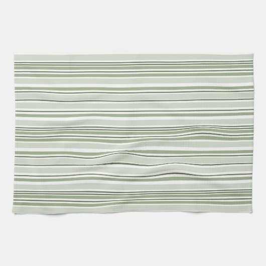 Linge De Cuisine Sage Green (Light, Medium, Dark) and White Stripes (Horizontal)
