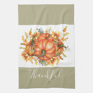 Linge De Cuisine Sage Green & Orange Citrouille Bounty Thanksgiving