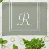Linge De Cuisine Sage Moderne & Monogramme Personnalisé à rayures b (Plié)