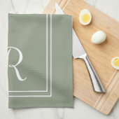 Linge De Cuisine Sage Moderne & Monogramme Personnalisé à rayures b (Quart Plié)