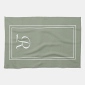 Linge De Cuisine Sage Moderne & Monogramme Personnalisé à rayures b (Horizontal)