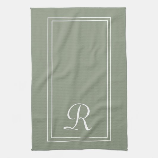 Linge De Cuisine Sage Moderne & Monogramme Personnalisé à rayures b (Vertical)