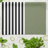 Linge De Cuisine Sage vert avec bandes noires et blanches (Plié)