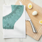 Linge De Cuisine Sage vert coeur dragon sur blanc (Quart Plié)