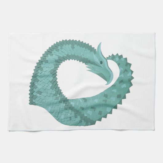 Linge De Cuisine Sage vert coeur dragon sur blanc (Horizontal)