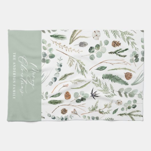 Linge De Cuisine Sage vert Noël botanique minimal (Horizontal)