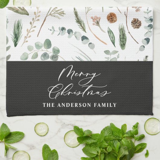 Linge De Cuisine Sage vert Noël botanique minimal (Plié)