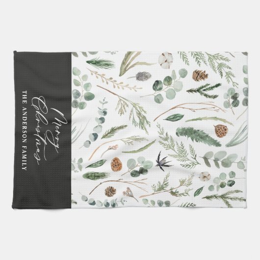 Linge De Cuisine Sage vert Noël botanique minimal (Horizontal)