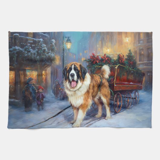 Linge De Cuisine Saint Bernard Christmas Festive (Horizontal)