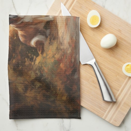 Linge De Cuisine Saint Bernard en automne Feuilles Automne automne  (Quart Plié)