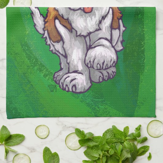 Linge De Cuisine Saint Bernard mignonne à Santa Chapeau sur Vert (Plié)