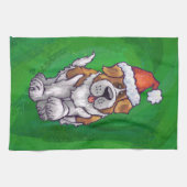 Linge De Cuisine Saint Bernard mignonne à Santa Chapeau sur Vert (Horizontal)