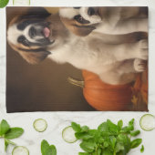 Linge De Cuisine Saint Bernard Puppy Automne Citrouille (Plié)