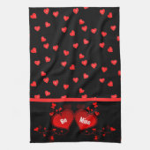 Linge De Cuisine Saint-Valentin Coeurs rouges sur Noir (Vertical)