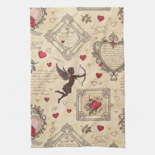 Linge De Cuisine Saint Valentin Cupid Antique Amour Orné