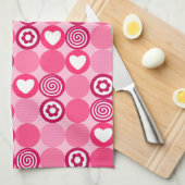 Linge De Cuisine Saint-Valentin Motif Cœur Rose et Fleurs à Points (Quart Plié)