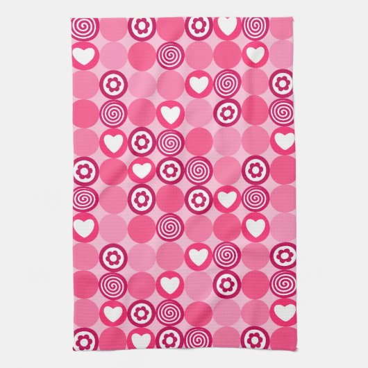 Linge De Cuisine Saint-Valentin Motif Cœur Rose et Points de Fleurs (Vertical)