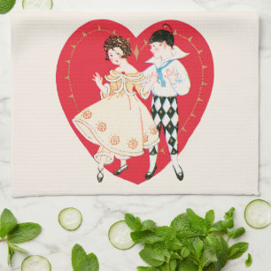 Linge De Cuisine Saint-Valentin rétro, Arlequin et cœur vintage