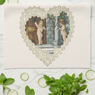 Linge De Cuisine Saint-Valentin victorien, anges vintage avec lettr