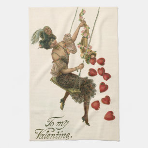 Linge De Cuisine Saint-Valentin vintage, dame victorienne sur une a