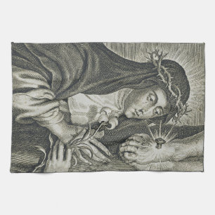 Linge De Cuisine Sainte Catherine de Sienne Crucifixion Art Noir Fo