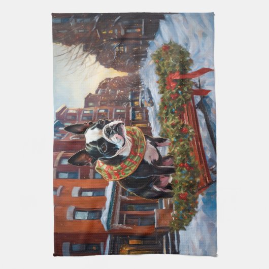 Linge De Cuisine Saison de Noël de Boston Terrier (Vertical)