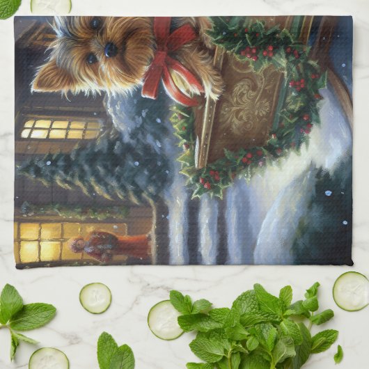 Linge De Cuisine Saison de Noël du Yorkshire Terrier (Plié)