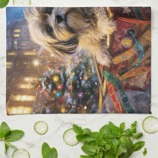 Linge De Cuisine Saison Festive de Noël de Lhasa Apso (Plié)