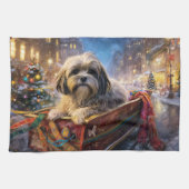 Linge De Cuisine Saison Festive de Noël de Lhasa Apso (Horizontal)