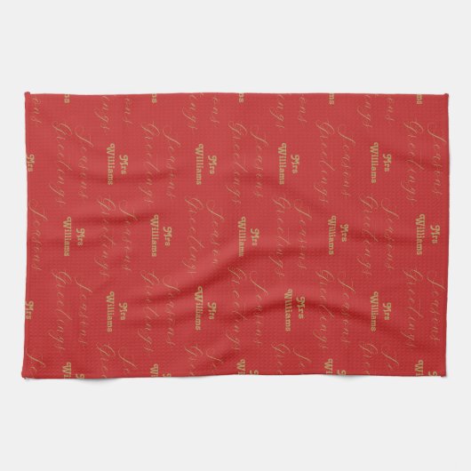 Linge De Cuisine Saisons Salutation enseignant Nom rouge Noël (Horizontal)